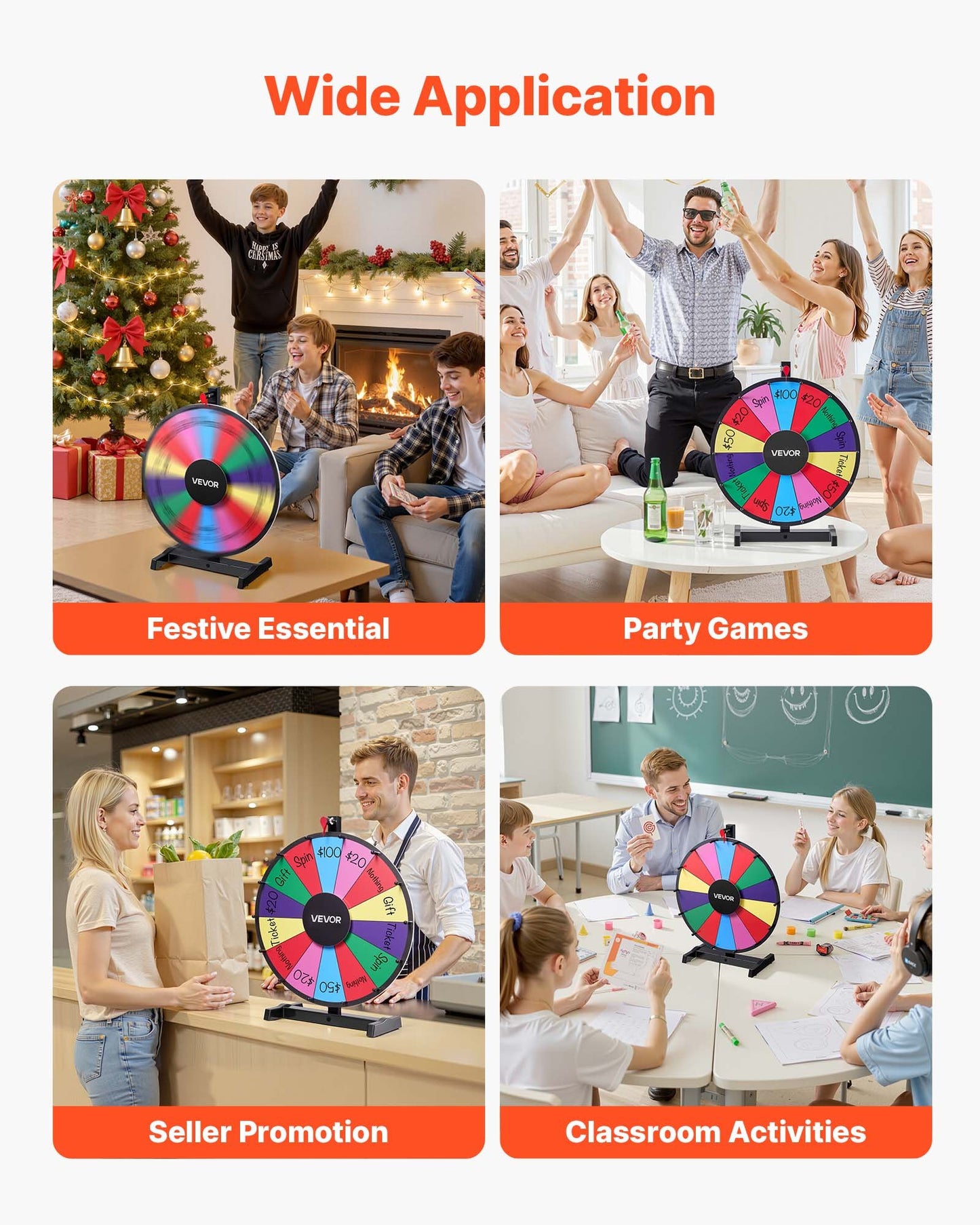 457 mm Spinning Prize Wheel, 14 Slots Spinning Wheel with Stand, Tabletop Win Fortune Roulette with a Dry Erase and 2 Markers, 6 Colors, Easy Assembly, for Party Pub Trade Show Carnival Events