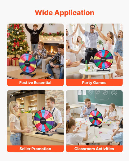457 mm Spinning Prize Wheel, 14 Slots Spinning Wheel with Stand, Tabletop Win Fortune Roulette with a Dry Erase and 2 Markers, 6 Colors, Easy Assembly, for Party Pub Trade Show Carnival Events