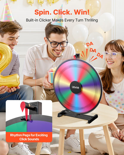 610 mm Spinning Prize Wheel, 14 Slots Spinning Wheel with Stand, Tabletop Win Fortune Roulette with a Dry Erase and 2 Markers, 6 Colors, Easy Assembly, for Party Pub Trade Show Carnival Events
