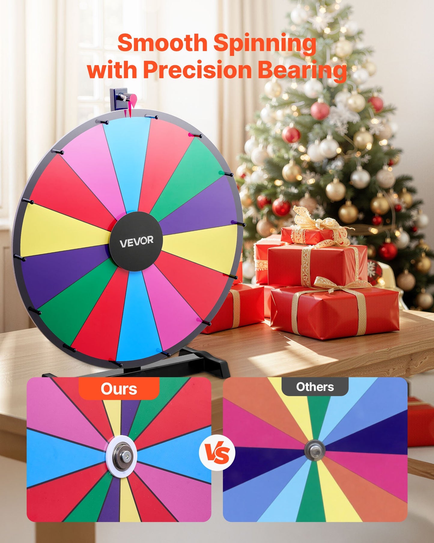 610 mm Spinning Prize Wheel, 14 Slots Spinning Wheel with Stand, Tabletop Win Fortune Roulette with a Dry Erase and 2 Markers, 6 Colors, Easy Assembly, for Party Pub Trade Show Carnival Events