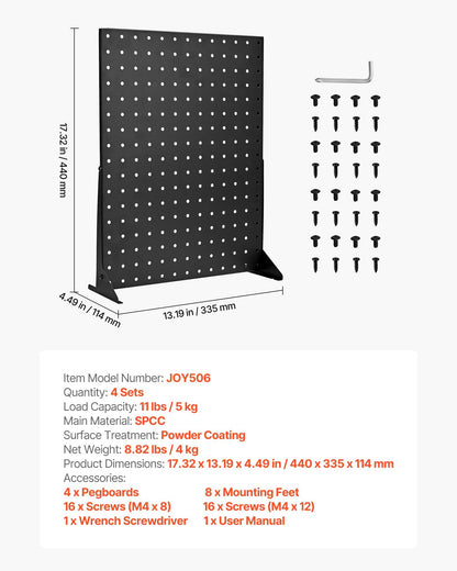 Pegboard Display Stand, 43 x 33 cm Tabletop Pegboard Display Stand, Accessories Rack Organizer, Thickened Cold-Rolled Steel Peg Board Panel for Grocery Retail Store Jewelry Shop, Black (4 PCS)