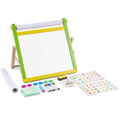 Tabletop Art Easel for Kids, 3-in-1 Wooden Double-Sided Kid's Art Easel with Magnetic Whiteboard, Chalkboard, Paper Roll, Foldable Portable Drawing Board with Painting Accessories for Boys Girls