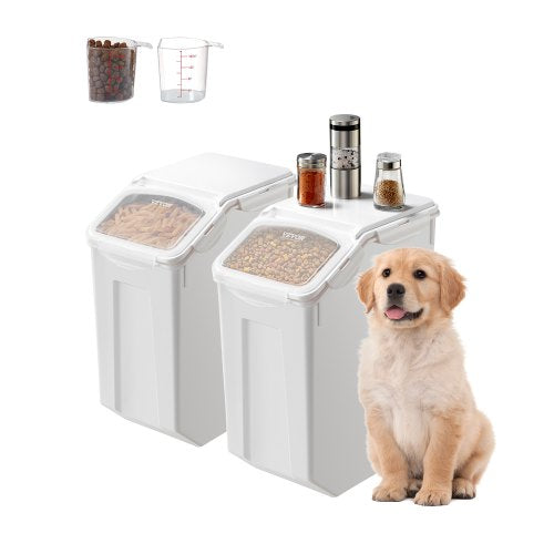 Rice Storage Container, 4.5Gallon/20L x2 Capacity Large Dog Food Dispenser Bin, Kitchen Ingredient Grain Cereal Flour Bin, Pet food Containers with Wheels, 2 Measuring Cups, Airtight Lid, 2 Pack