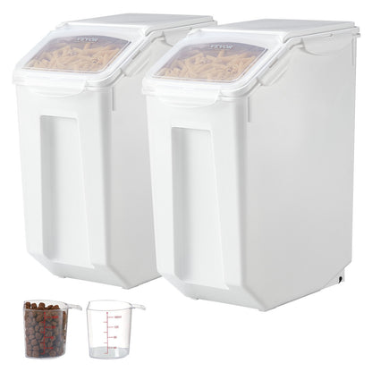 Rice Storage Container, 4.5Gallon/20L x2 Capacity Large Dog Food Dispenser Bin, Kitchen Ingredient Grain Cereal Flour Bin, Pet food Containers with Wheels, 2 Measuring Cups, Airtight Lid, 2 Pack