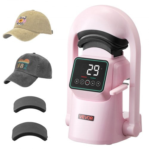 Auto Hat Heat Press Machine, with 2pcs Interchangeable Platens, Automatic Open and Release, Touchscreen for Precise Time and Temperature Control, Heat Transfer Printing for Caps, Hats, Pink
