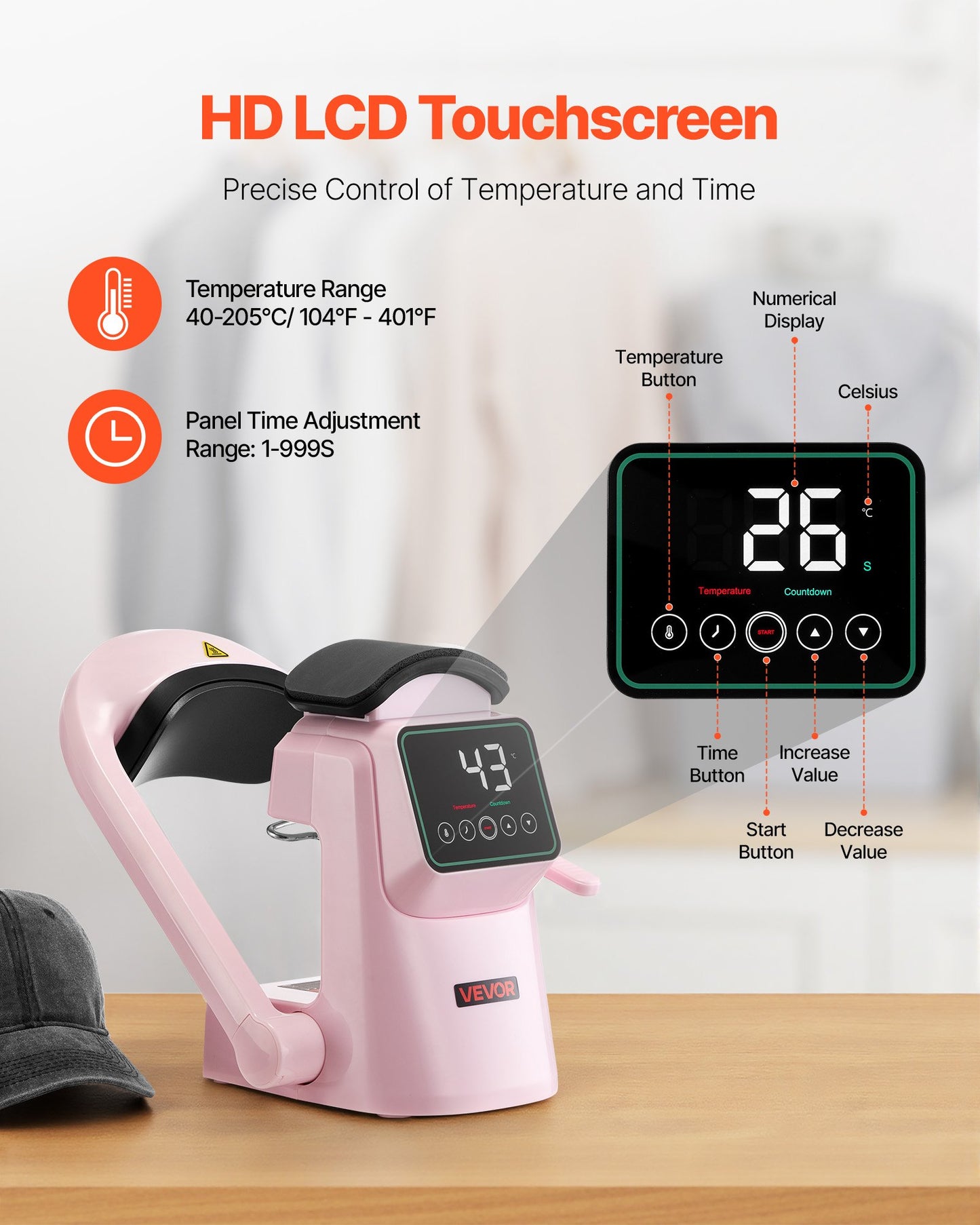 Auto Hat Heat Press Machine, with 2pcs Interchangeable Platens, Automatic Open and Release, Touchscreen for Precise Time and Temperature Control, Heat Transfer Printing for Caps, Hats, Pink