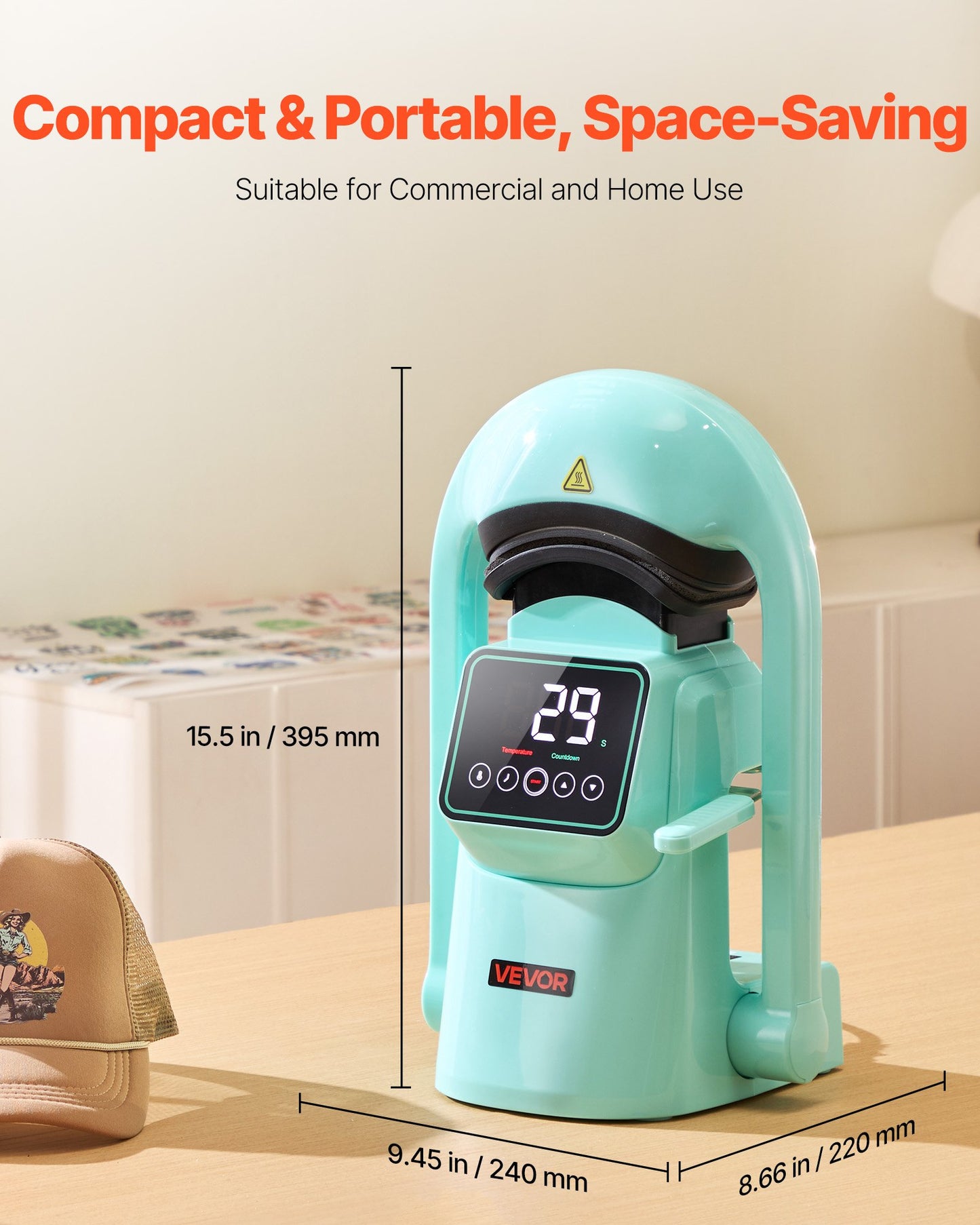 Auto Hat Heat Press Machine, with 2pcs Interchangeable Platens, Automatic Open and Release, Touchscreen for Precise Time and Temperature Control, Heat Transfer Printing for Caps, Hats, Green