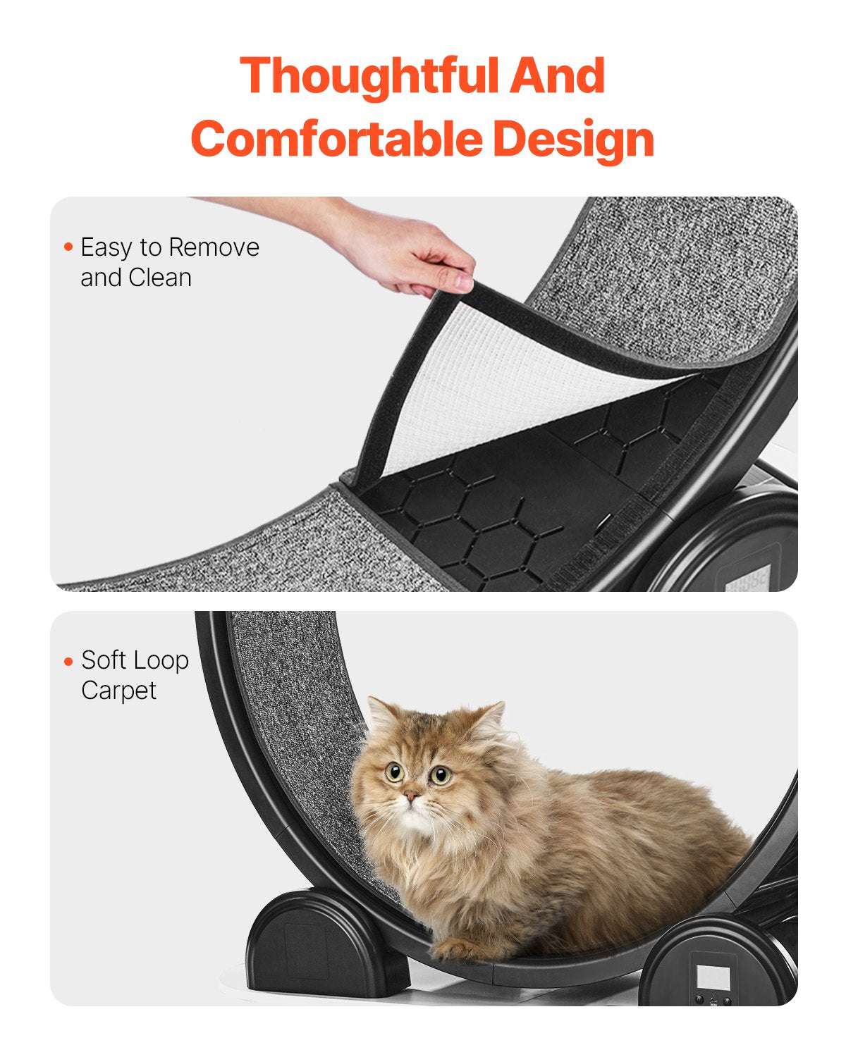 Cat Exercise Wheel with Pedometer, 40.8 in, Cat Running Wheel with Brake & Carpeted Runway, Quiet Cat Treadmill for Indoor Cats Under 30lbs, Cat Exerciser for Pets Health & Fitness Black