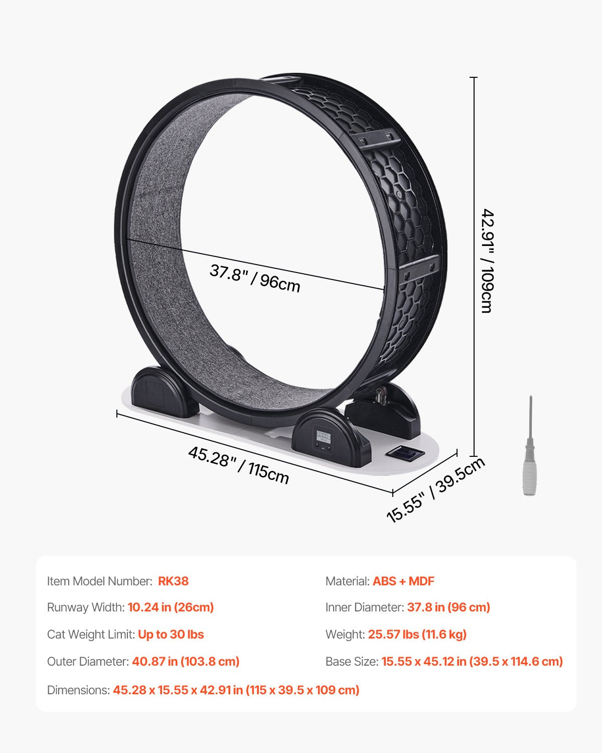 Cat Exercise Wheel with Pedometer, 40.8 in, Cat Running Wheel with Brake & Carpeted Runway, Quiet Cat Treadmill for Indoor Cats Under 30lbs, Cat Exerciser for Pets Health & Fitness Black