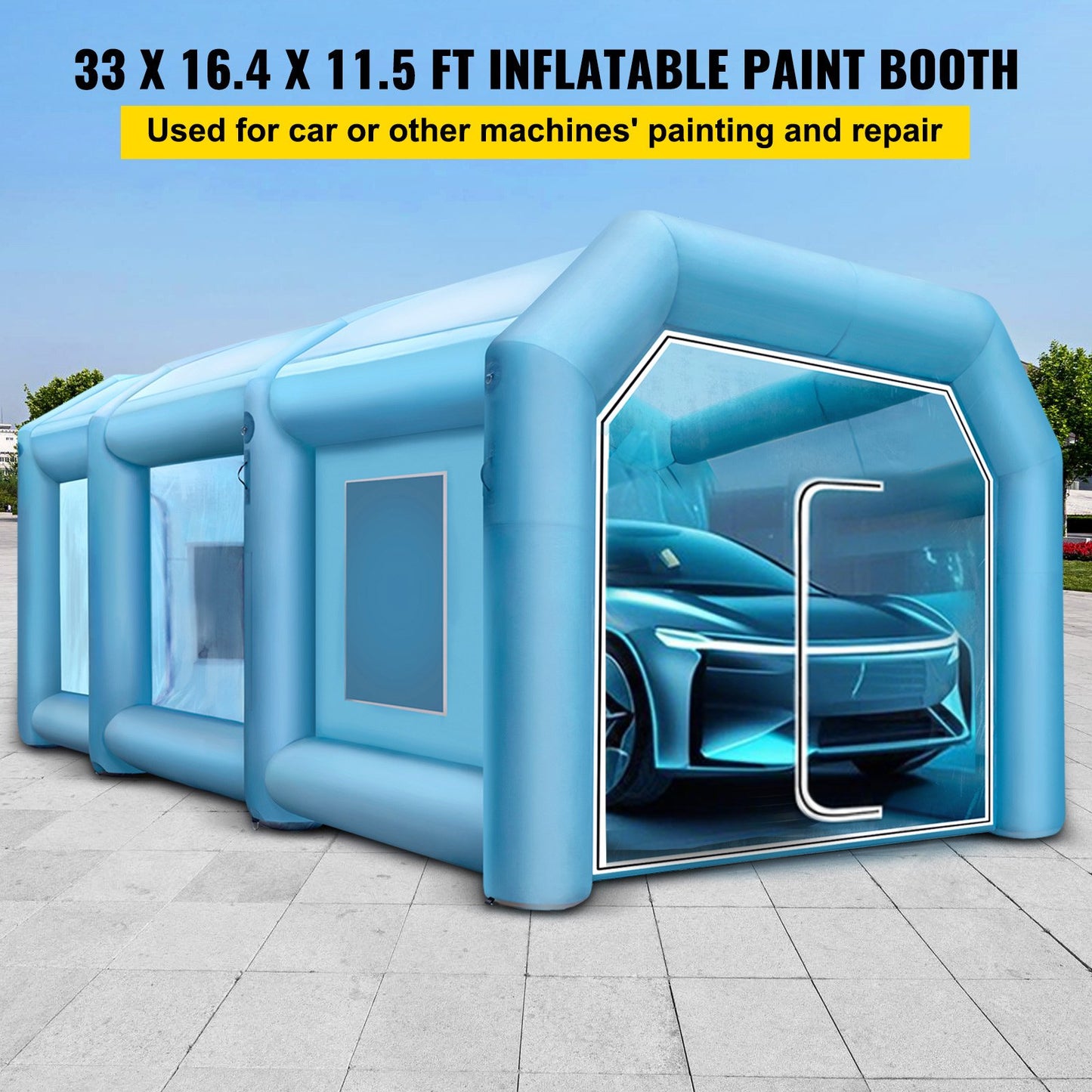 Inflatable Paint Booth 33x16.4x11.5ft, Inflatable booth with 2 Blowers, Inflatable Spray Booth with Filter System, Portable Car Paint Booth for Car Parking Tent Workstation
