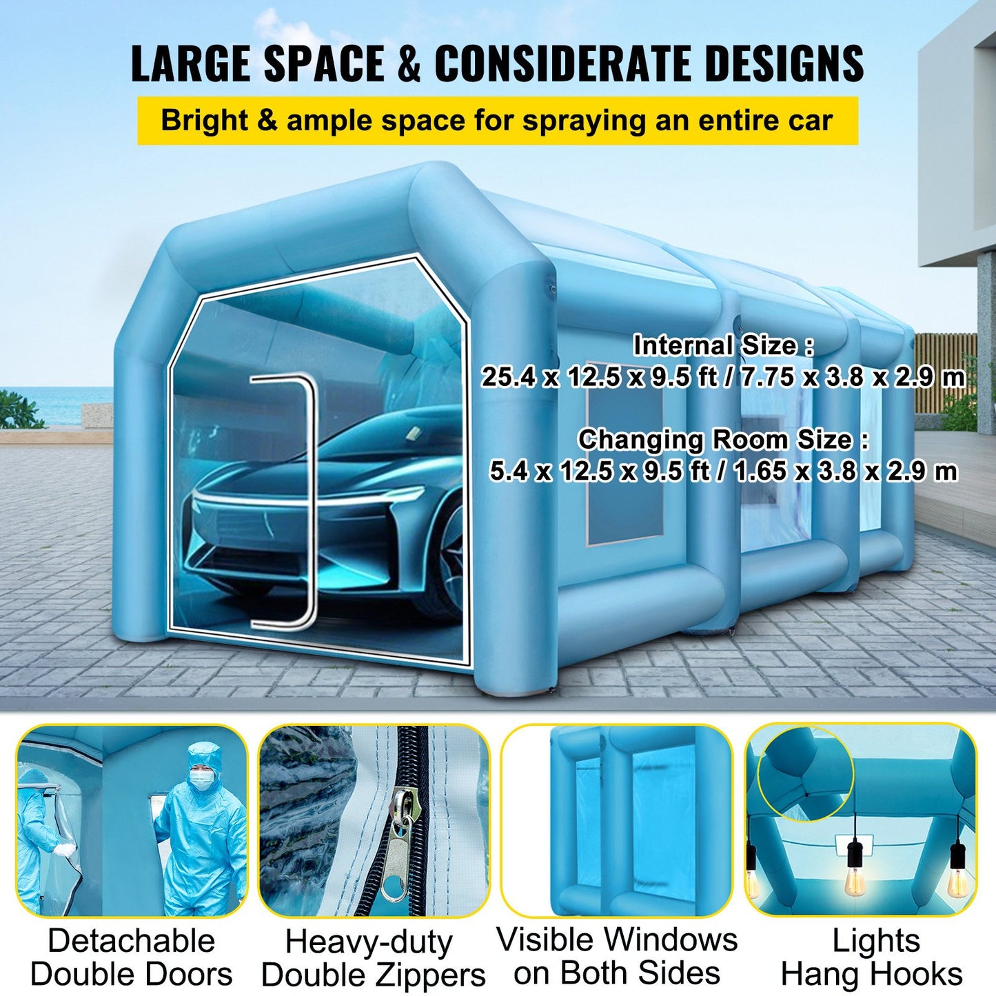 Inflatable Paint Booth 33x16.4x11.5ft, Inflatable booth with 2 Blowers, Inflatable Spray Booth with Filter System, Portable Car Paint Booth for Car Parking Tent Workstation