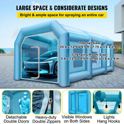 Inflatable Paint Booth 33x16.4x11.5ft, Inflatable booth with 2 Blowers, Inflatable Spray Booth with Filter System, Portable Car Paint Booth for Car Parking Tent Workstation