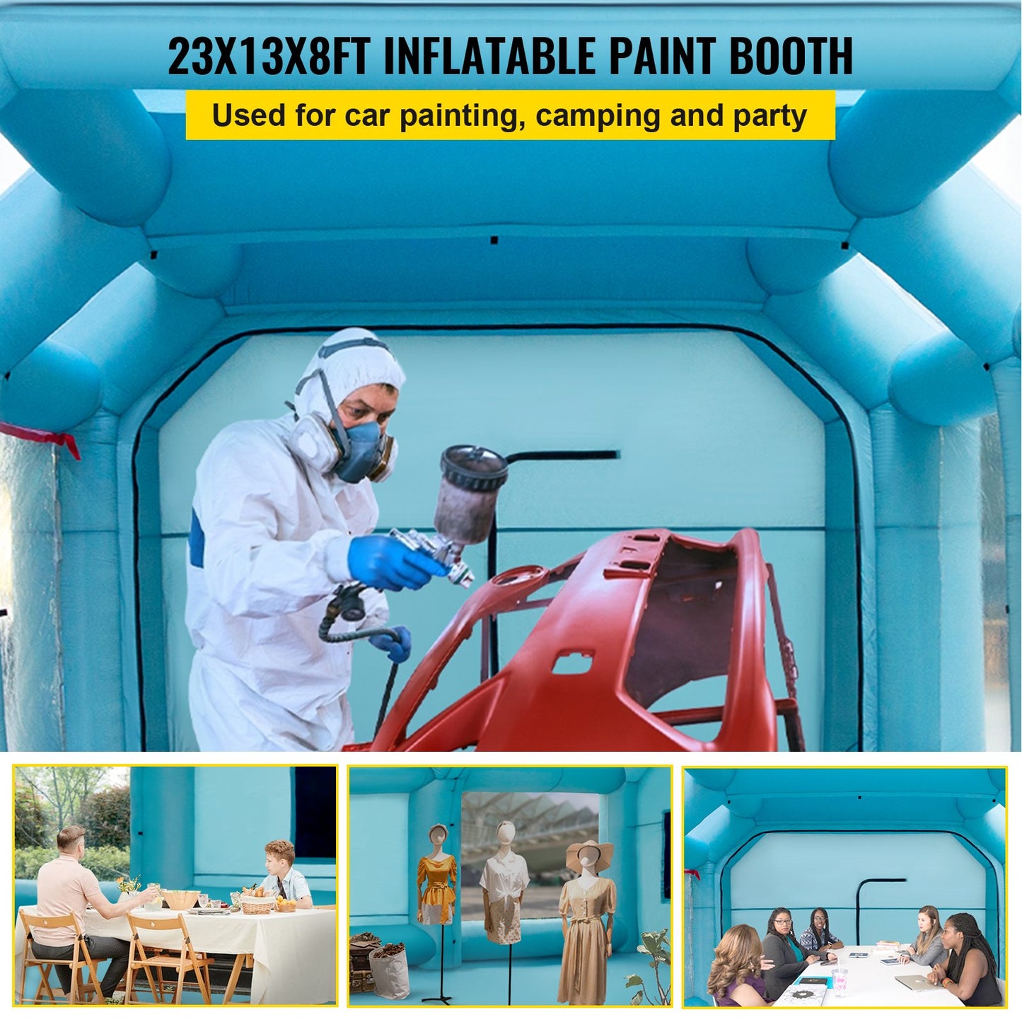Inflatable Spray Booth Car Paint Tent 7 x 4 x 2.5 m Filter System 2 Blowers