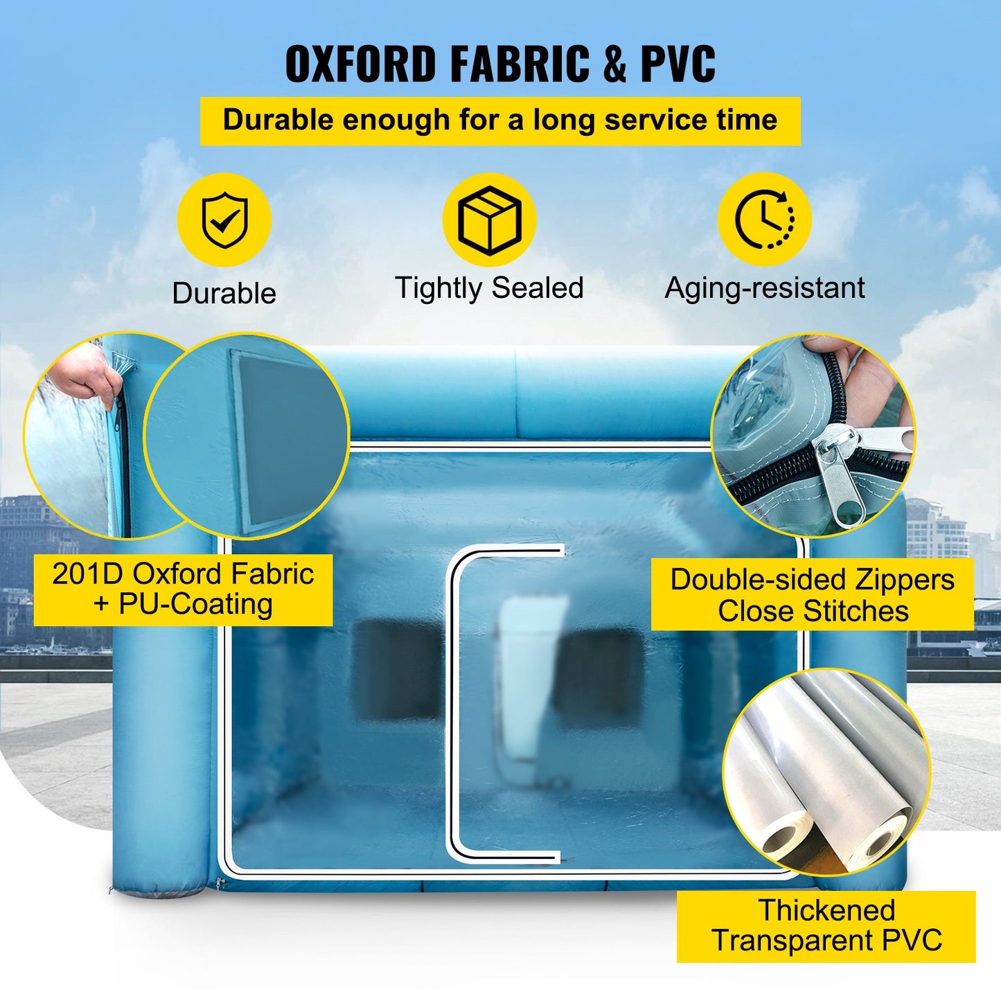 Uppblåsbart sprutboxtält för billackering 9 x 6 x 4 m med filter och 2 blåsmaskiner