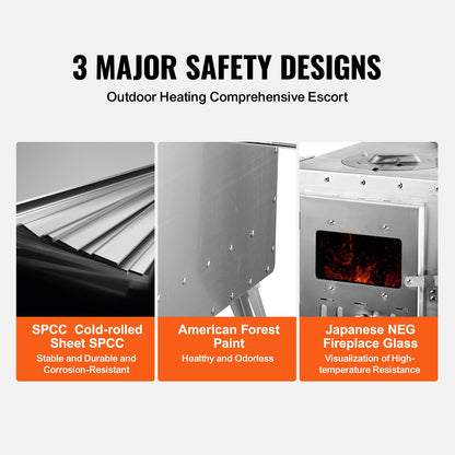 Vedspis, 218,44 cm, campingtältkök i rostfritt stål, bärbar vedspis med skorstensrör och handskar, 49161,3 cm³ eldstad, tältkök för matlagning och uppvärmning utomhus med 8 rör