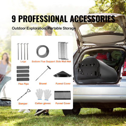 Vedspis, 3 m, campingtältkök i legerat stål, bärbar vedspis med skorstensrör och handskar, 49161 cm³ eldstad, tältkök för matlagning och uppvärmning utomhus med 8 rör
