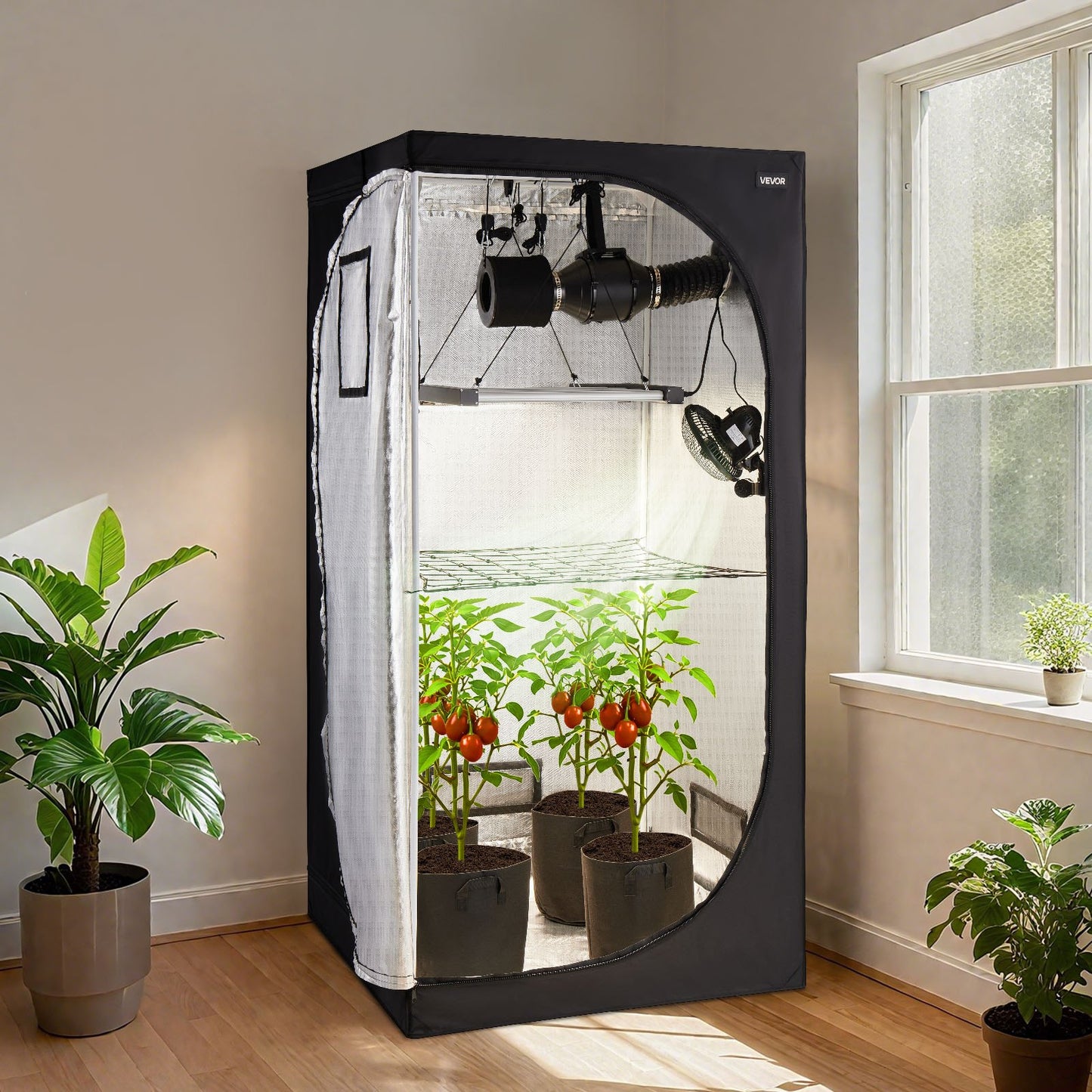 Indoor Grow Tent Kit, 100 x 100 x 200 cm, Indoor Plant Tent with Full Spectrum LED Grow Light & Ventilation System, 600D High Reflective Mylar, Growing Tents for Flower Veggie