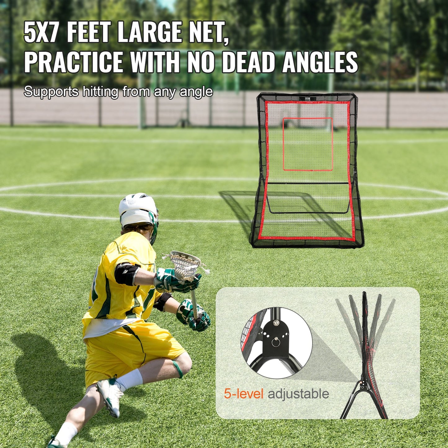 Lacrosse Rebounder for Backyard, 1524 x 2133.6 mm Volleyball Bounce Back Net, Pitchback Throwback Baseball Softball Return Training Screen, Adjustable Angle Shooting Practice Training Wall with Target