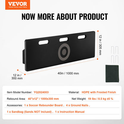 Fotbollsrebounderbräda, 40"x12" bärbar fotbollsvägg med 2 vinklar för rebound, hopfällbar HDPE kickback-reboundbräda, fotbollsträningsutrustning för barn och vuxna, passnings- och skottträning