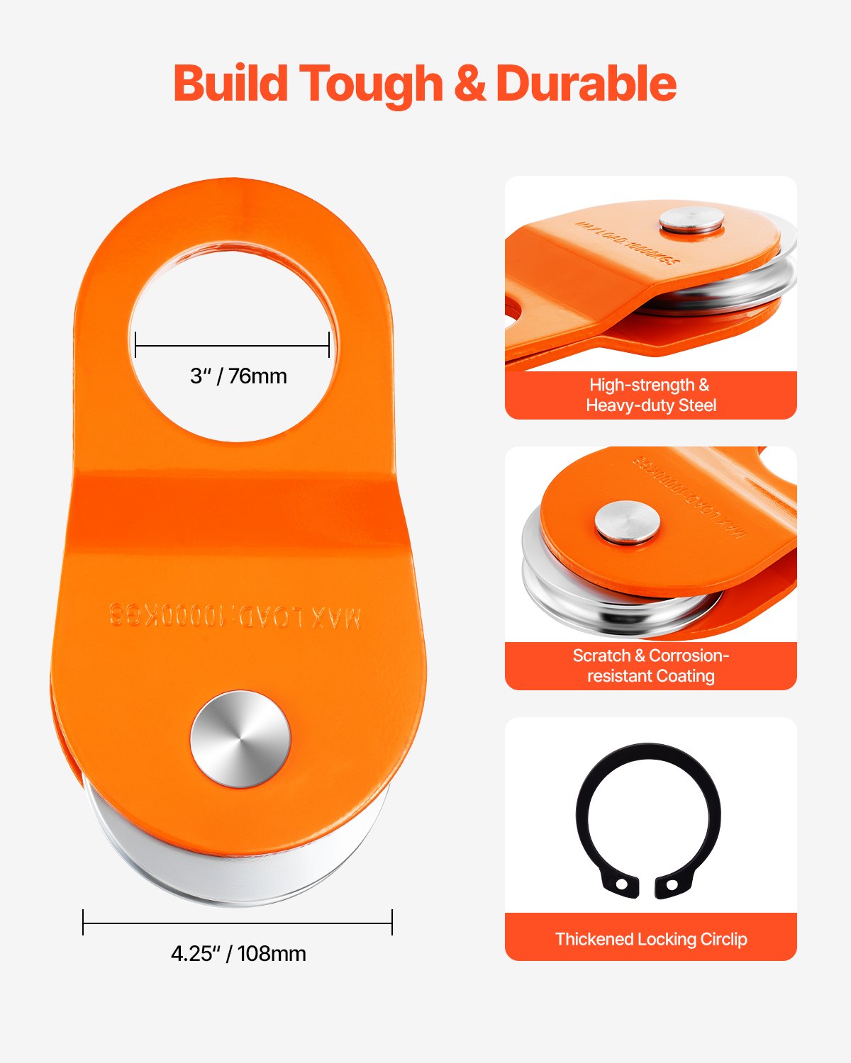 10 T vinschblock, kapacitet 22 000 lbs block och taljesystem, fungerar med 0,4" - 0,55" rep, vinschkroktillbehör, kraftigt terrängbärgningstillbehör för lastbil traktor ATV UTV