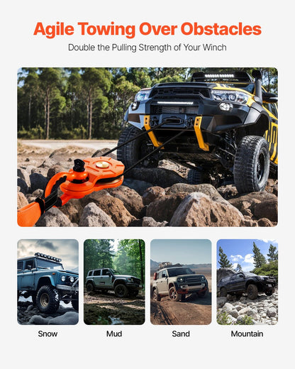 10 T vinschblock, kapacitet 22 000 lbs block och taljesystem, fungerar med 0,4" - 0,55" rep, vinschkroktillbehör, kraftigt terrängbärgningstillbehör för lastbil traktor ATV UTV