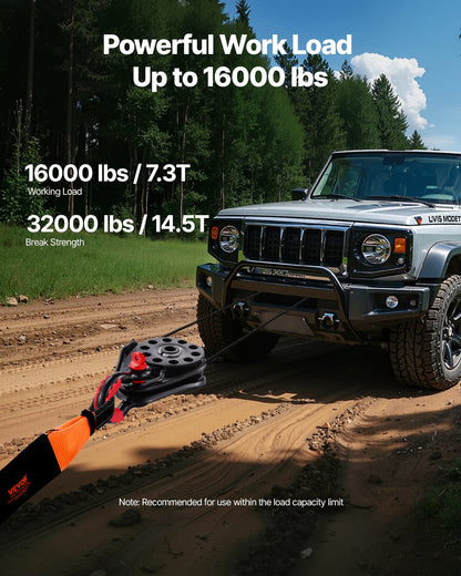 14,5 tons ryckblock för vinschbärgning, kraftig 14 000 kg brottstyrka, fungerar med 3/8-tums rep, kompakt terrängbärgningstillbehör för bogsering och bärgning på lastbil, traktor, ATV och UTV