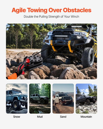14,5 tons ryckblock för vinschbärgning, kraftig 14 000 kg brottstyrka, fungerar med 3/8-tums rep, kompakt terrängbärgningstillbehör för bogsering och bärgning på lastbil, traktor, ATV och UTV