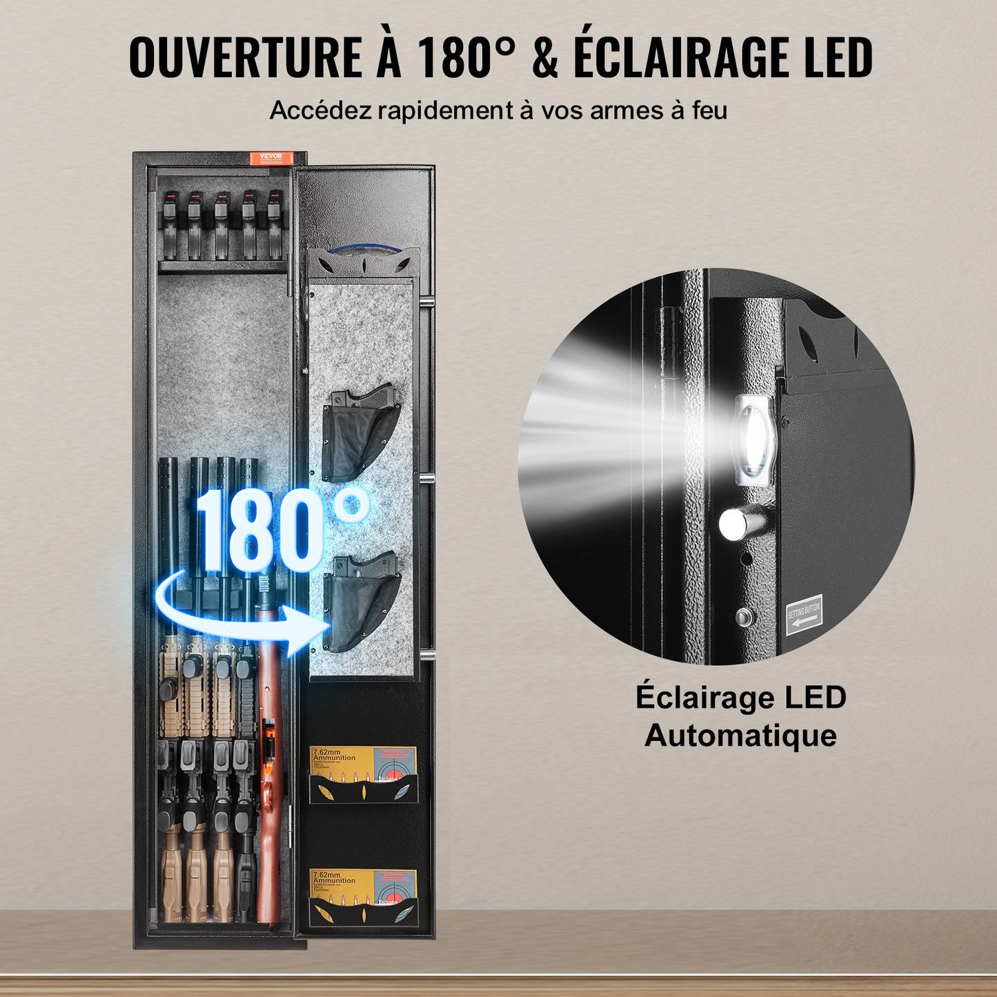 5 Rifles Gun Safe, Rifle Safe with Fingerprint Lock, Quick Access Gun Storage Cabinet for Shotguns with Removable Shelf, Pistol Rack, Ammo Storage Box for Home Long Gun and Pistols