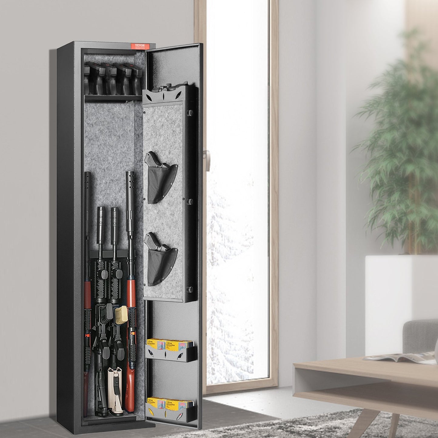 5 Rifles Gun Safe, Rifle Safe with Fingerprint Lock, Quick Access Gun Storage Cabinet for Shotguns with Removable Shelf, Pistol Rack, Ammo Storage Box for Home Long Gun and Pistols