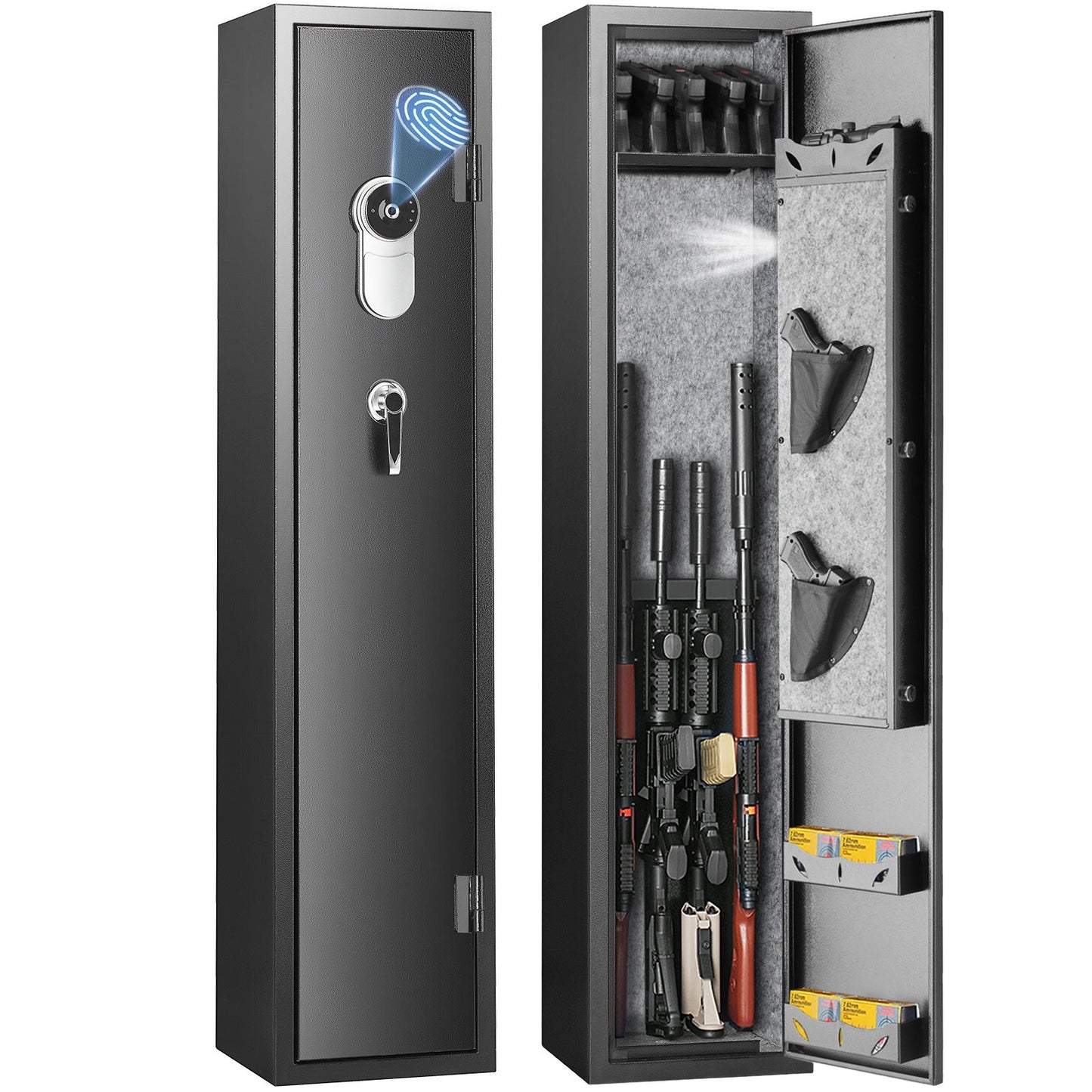 5 Rifles Gun Safe, Rifle Safe with Fingerprint Lock, Quick Access Gun Storage Cabinet for Shotguns with Removable Shelf, Pistol Rack, Ammo Storage Box for Home Long Gun and Pistols
