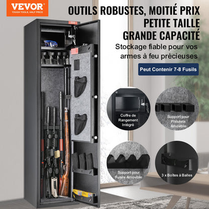 Vapenskåp för 7-8 gevär, gevärskåp med digital knappsats och lås, vapenförvaringsskåp med inbyggt förvaringsskåp, avtagbar förvaringshylla för långt vapen och pistoler