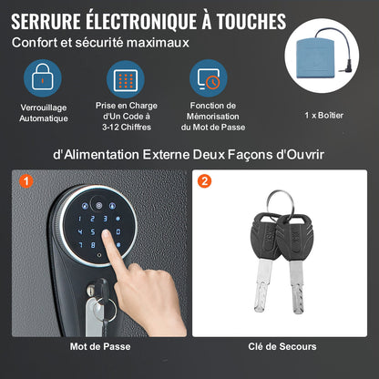 Vapenskåp för 7-8 gevär, gevärskåp med digital knappsats och lås, vapenförvaringsskåp med inbyggt förvaringsskåp, avtagbar förvaringshylla för långt vapen och pistoler