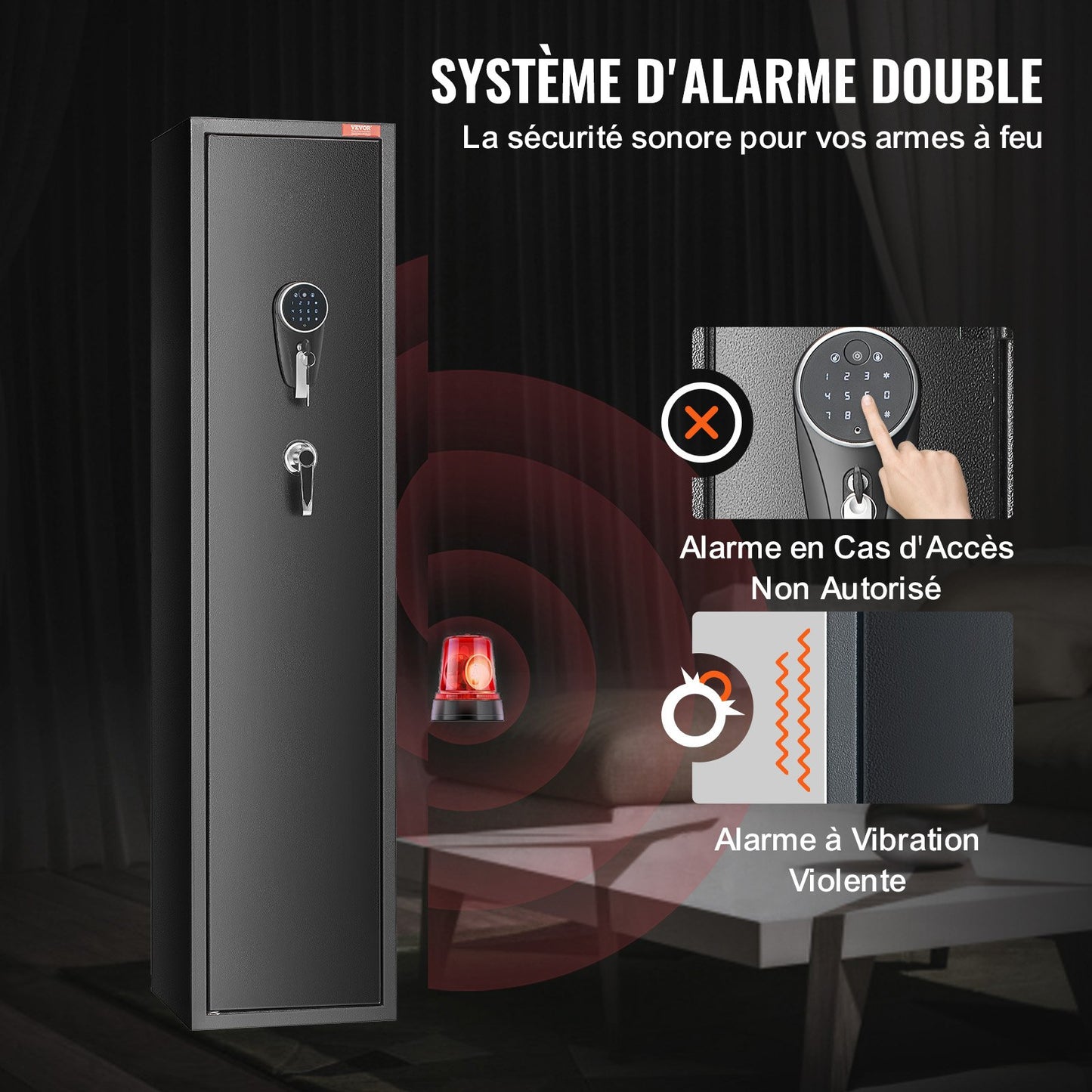 Vapenskåp för 7-8 gevär, gevärskåp med digital knappsats och lås, vapenförvaringsskåp med inbyggt förvaringsskåp, avtagbar förvaringshylla för långt vapen och pistoler