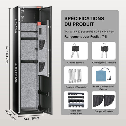 Vapenskåp för 5 gevär, gevärskåp med digital knappsats och lås, vapenförvaringsskåp med inbyggt förvaringsskåp, avtagbar förvaringshylla för långt vapen och pistoler