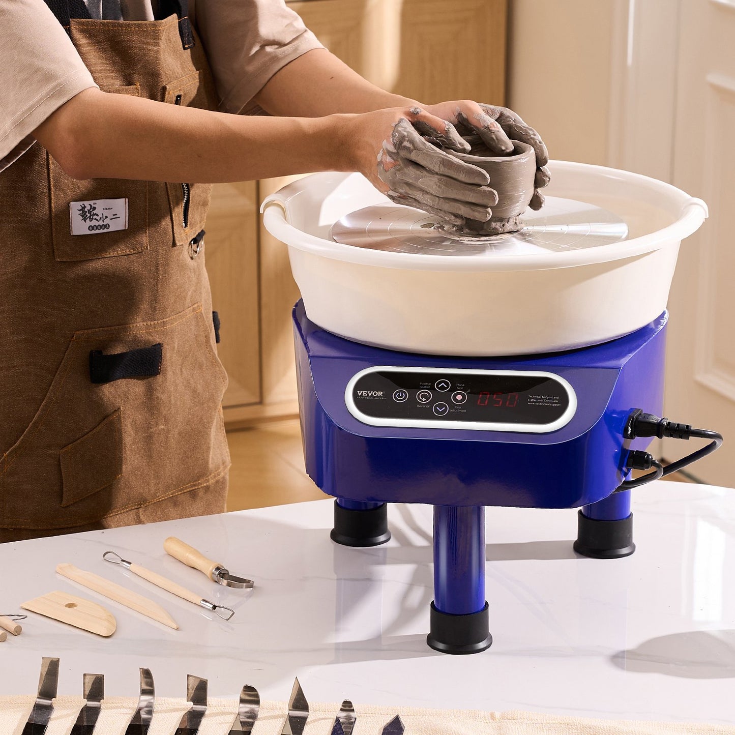 Keramikhjul, 10 tums keramikformningsmaskin, 350W elektriskt hjul för keramik med fotpedal och LCD-pekskärm, direktdrivet keramiskt hjul med 3 stödben för DIY-konsthantverk, blå