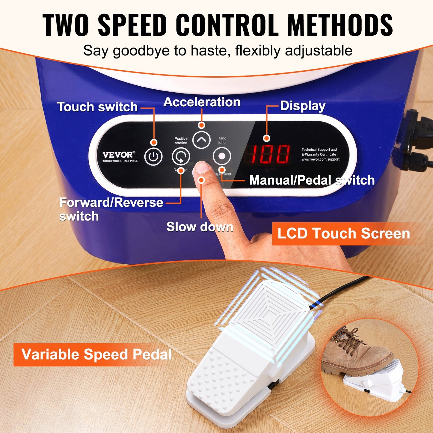 Drejskiva 27,9 cm keramisk skiva fotpedal pekskärm 450W 3 ben blå