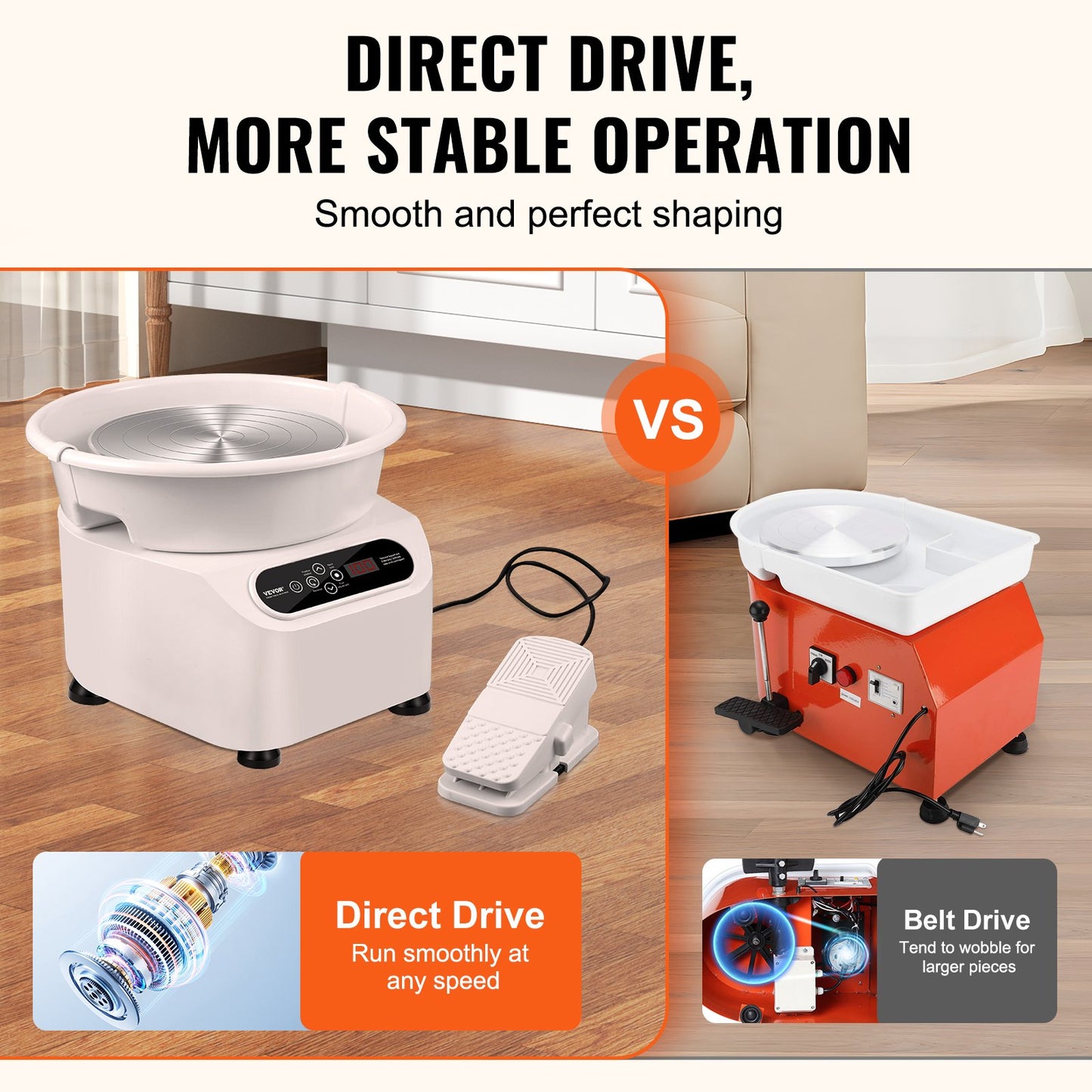 Keramikhjul, 10 tums keramikformningsmaskin, 350W elektriskt hjul för keramik med fotpedal och LCD-pekskärm, direktdrivet keramiskt hjul med formverktyg för gör-det-själv-konst, vit