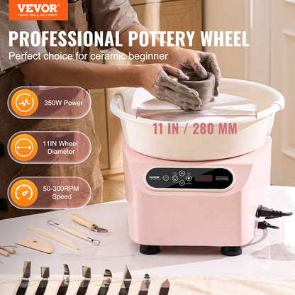 Pottery Wheel, 11 inch Pottery Forming Machine, 350W Electric Wheel for Pottery with Foot Pedal and LCD Touch Screen, Direct Drive Ceramic Wheel with Shaping Tools for DIY Art Craft, Pink