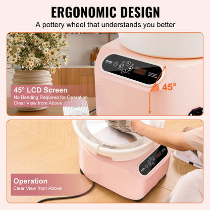 Pottery Wheel, 11 inch Pottery Forming Machine, 350W Electric Wheel for Pottery with Foot Pedal and LCD Touch Screen, Direct Drive Ceramic Wheel with Shaping Tools for DIY Art Craft, Pink