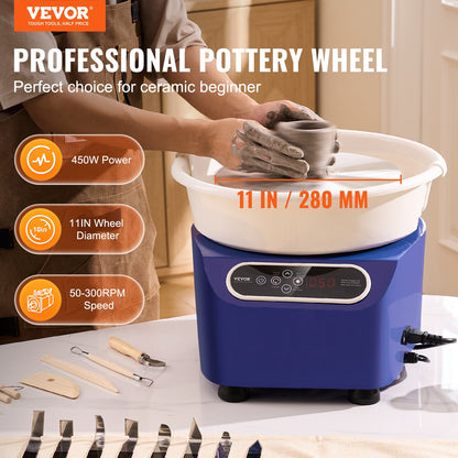 Pottery Wheel 27.9 cm Ceramic Wheel Foot Pedal Touch Screen Apron 450W Blue