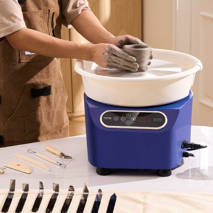 Pottery Wheel 27.9 cm Ceramic Wheel Foot Pedal Touch Screen Apron 450W Blue
