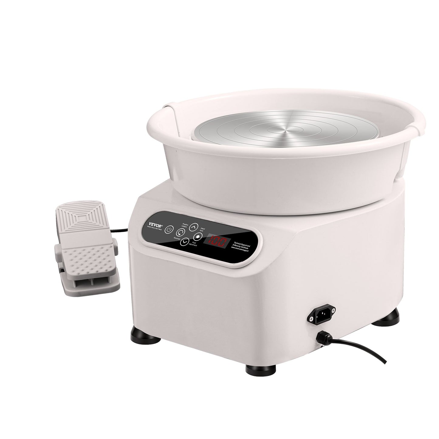 Drejskiva 27,9 cm keramisk skiva, fotpedal, pekskärm, förkläde, 450 W, vit