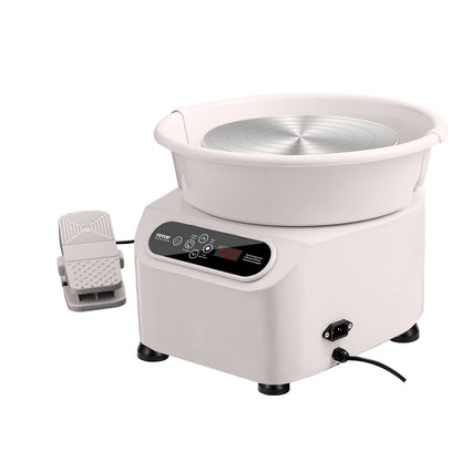 Drejskiva 27,9 cm keramisk skiva, fotpedal, pekskärm, förkläde, 450 W, vit