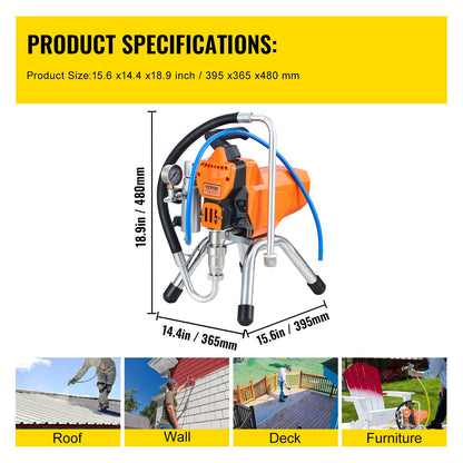 Airless väggfärgssprutpistol med högtrycksrör, sprutmaskin högtryckssprutning, 2000W väggfärgssprutpistol färgspruta för vattenbaserad och oljebaserad inomhus- och utomhusbruk