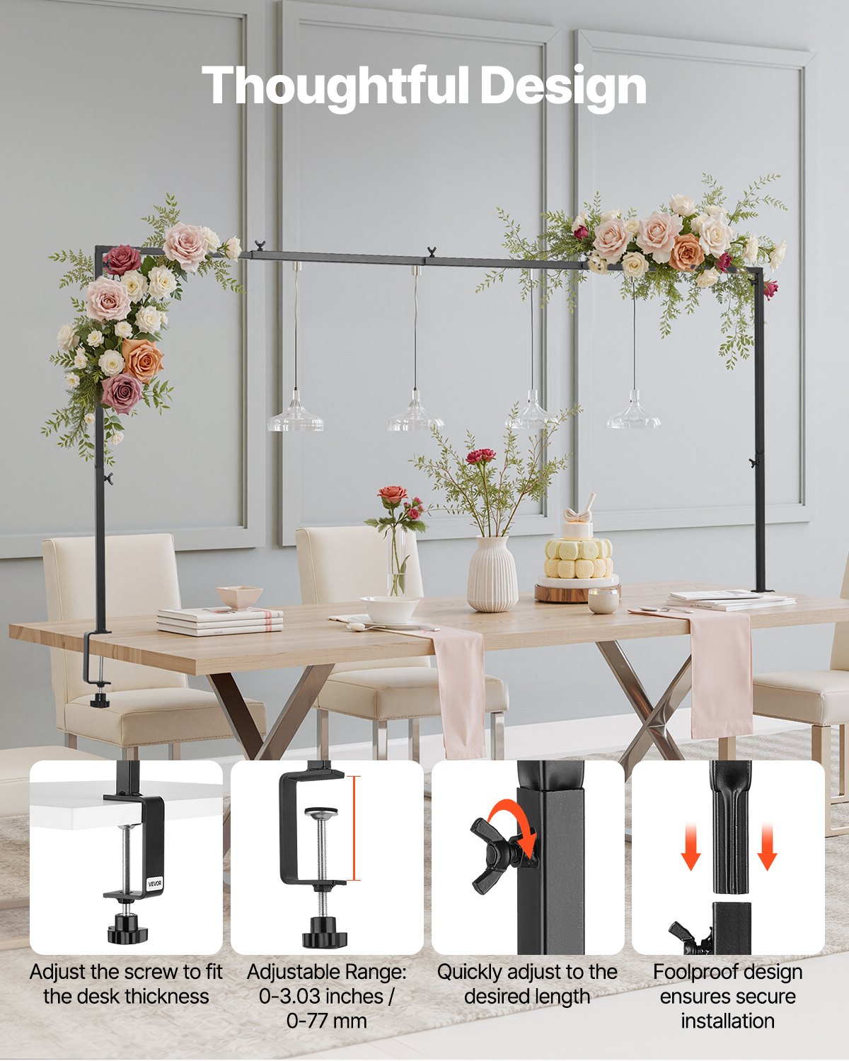 Over The Table Rod Stand with Clamps, 13"-42" Tall & 28"-98" Length Adjustable, 2 Packs Table Arch Stand, Tabletop Balloon Arch Frame for Wedding Birthday Party Christmas Decorations, Black