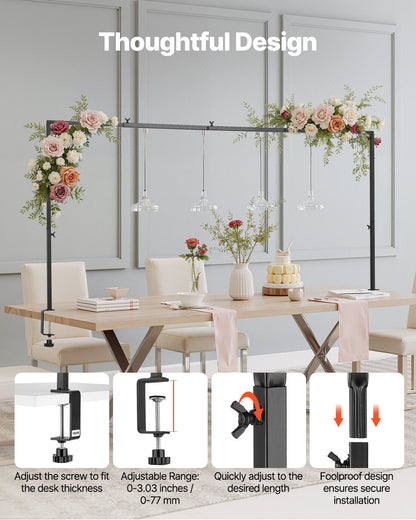 Over The Table Rod Stand with Clamps, 13"-42" Tall & 28"-98" Length Adjustable, 2 Packs Table Arch Stand, Tabletop Balloon Arch Frame for Wedding Birthday Party Christmas Decorations, Black