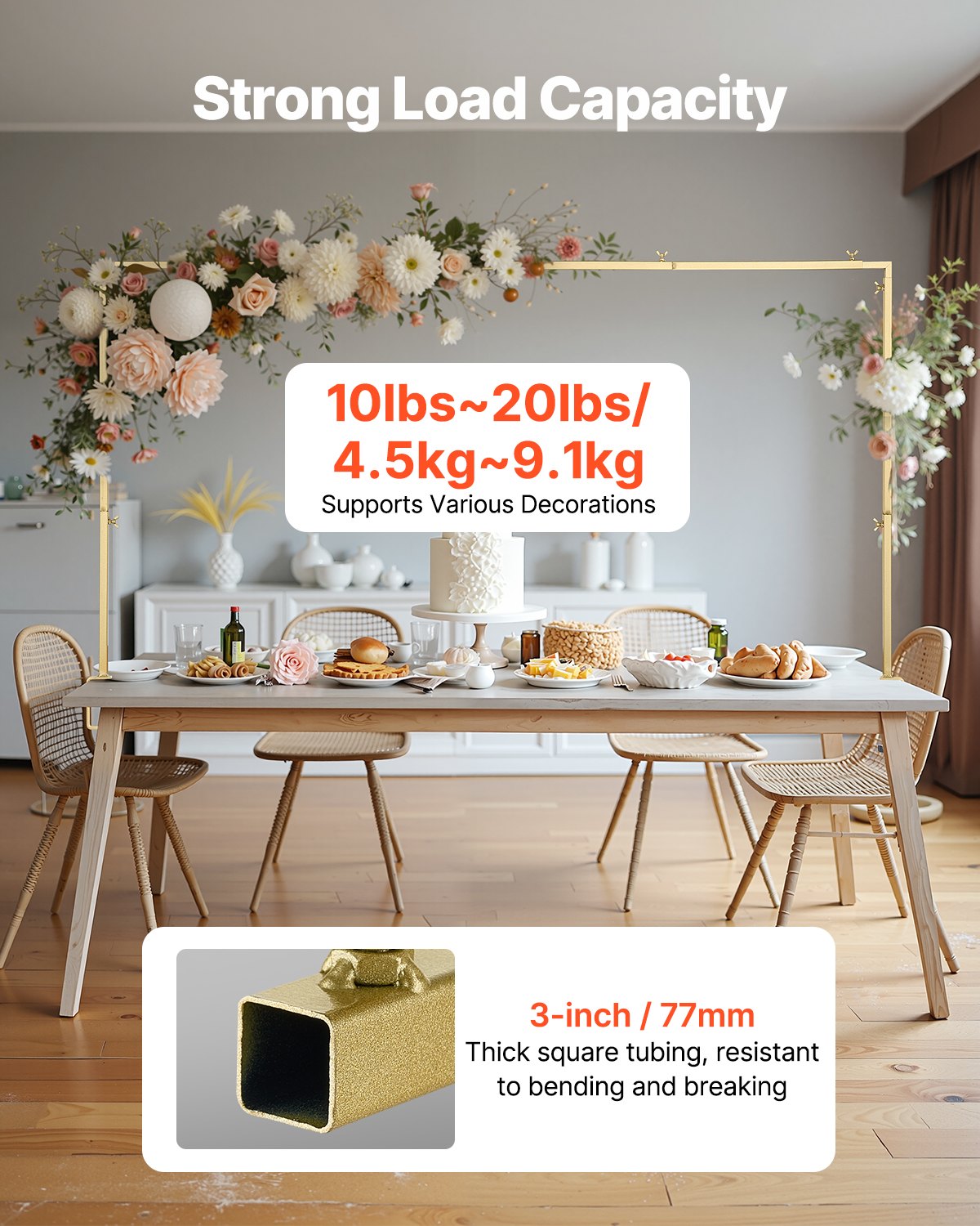 Over The Table Rod Stand with Clamps, 13"-42" Tall & 28"-98" Length Adjustable, 2 Packs Table Arch Stand, Tabletop Balloon Arch Frame for Wedding Birthday Party Christmas Decorations, Gold
