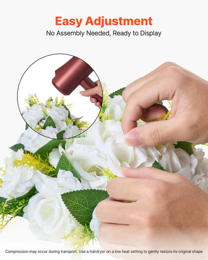 Blombollarrangemang Bukett 10 st, 240 mm diameter Konstgjorda blombollar Bröllopsrosbordsdekorationer, Konstgjorda blomsterarrangemang för bröllopsbordsdekorationer, Vit