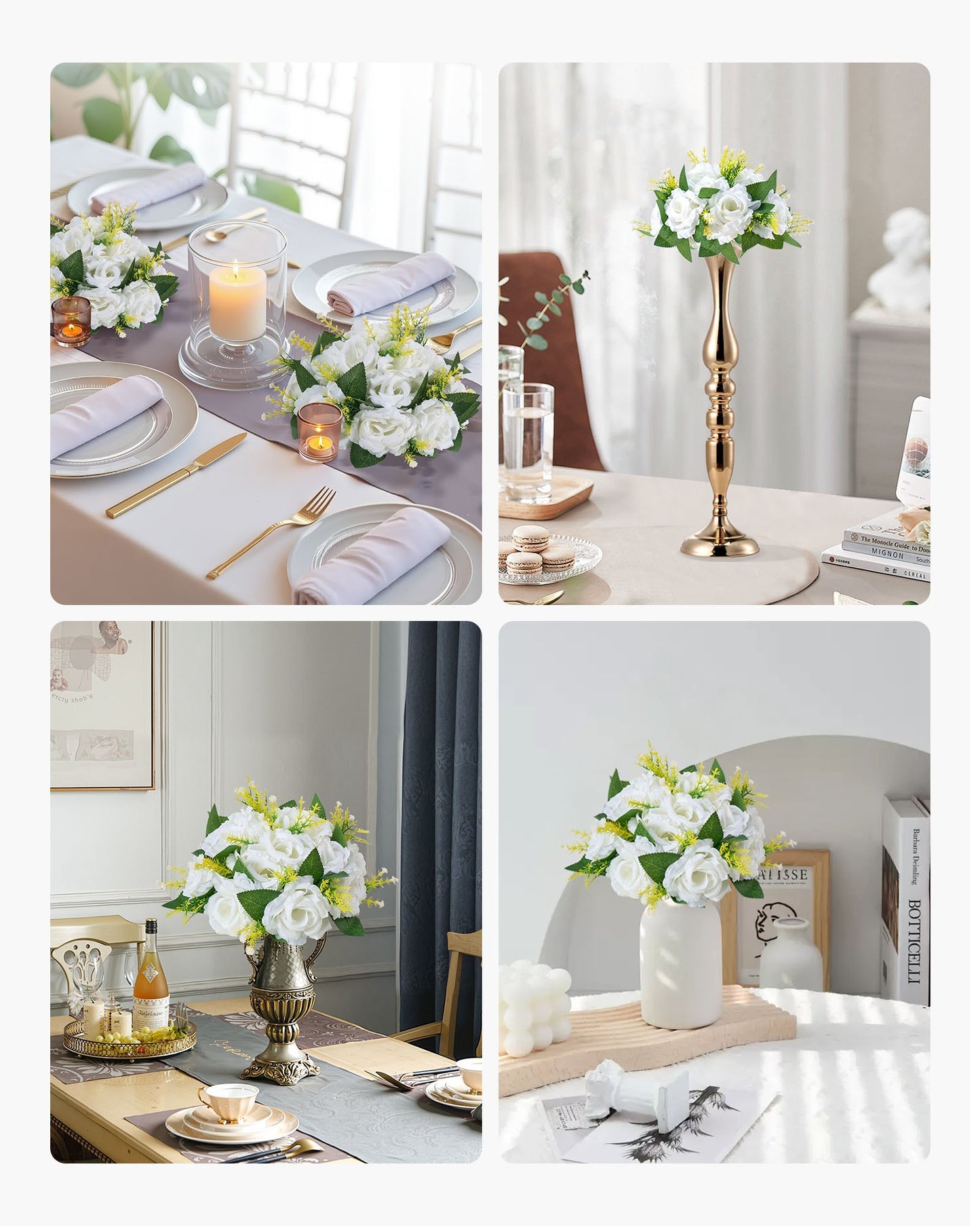 Blombollarrangemang Bukett 10 st, 240 mm diameter Konstgjorda blombollar Bröllopsrosbordsdekorationer, Konstgjorda blomsterarrangemang för bröllopsbordsdekorationer, Vit