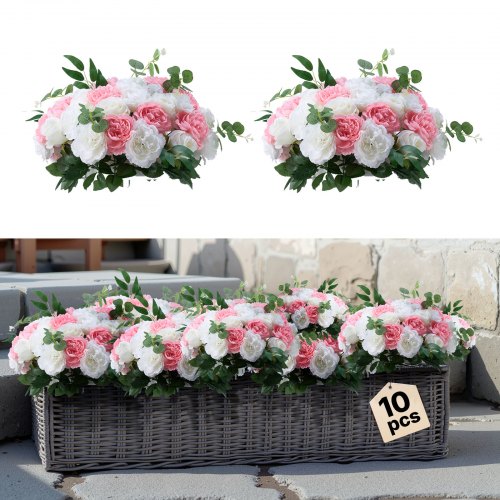Blombollsarrangemang Bukett 10 st, 450 mm diameter Konstgjorda blombollar Bröllopsbordsdekorationer, Rosenarrangemang för bröllopsbordsdekorationer Heminredning, Rosa och vita rosor